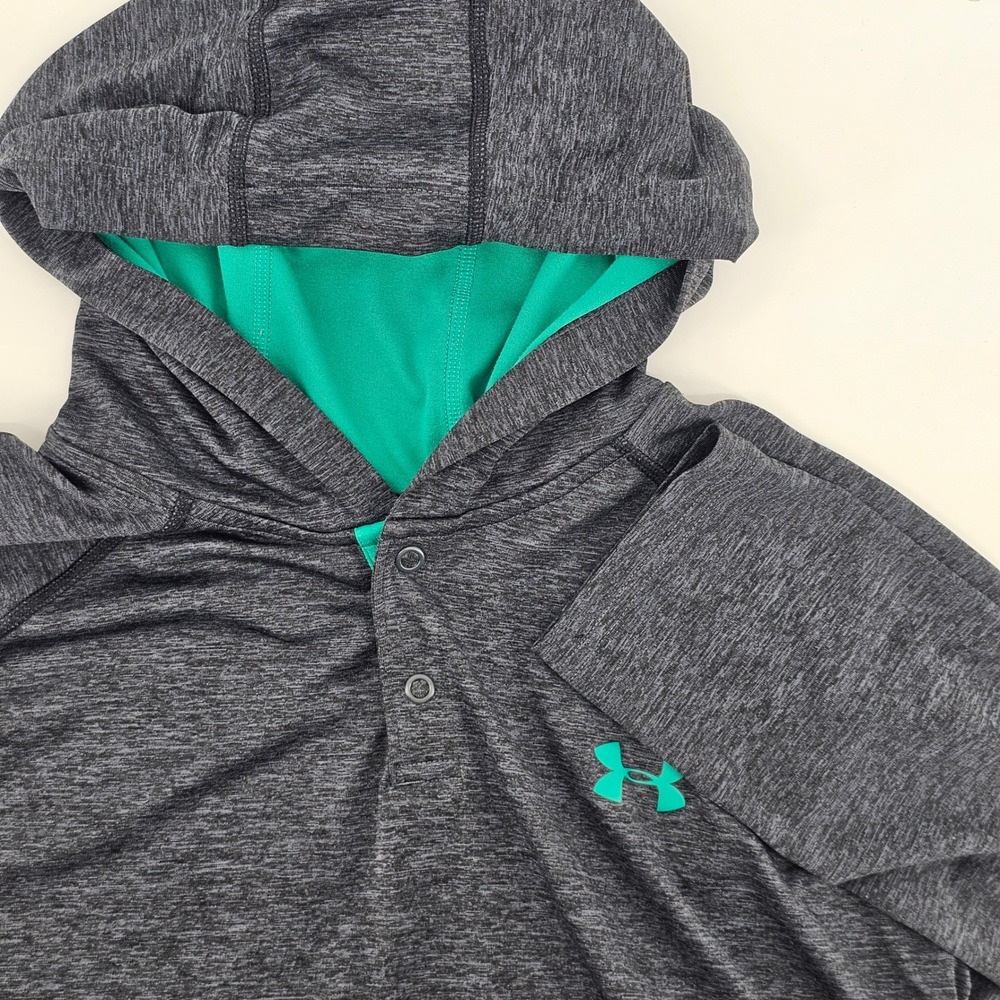 Under Armour Henley Hoodie Mens‎ L Charcoal Teal Space Dye Long Sleeve Pullover